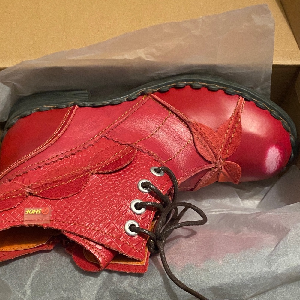 Red Leather Ankle Boots